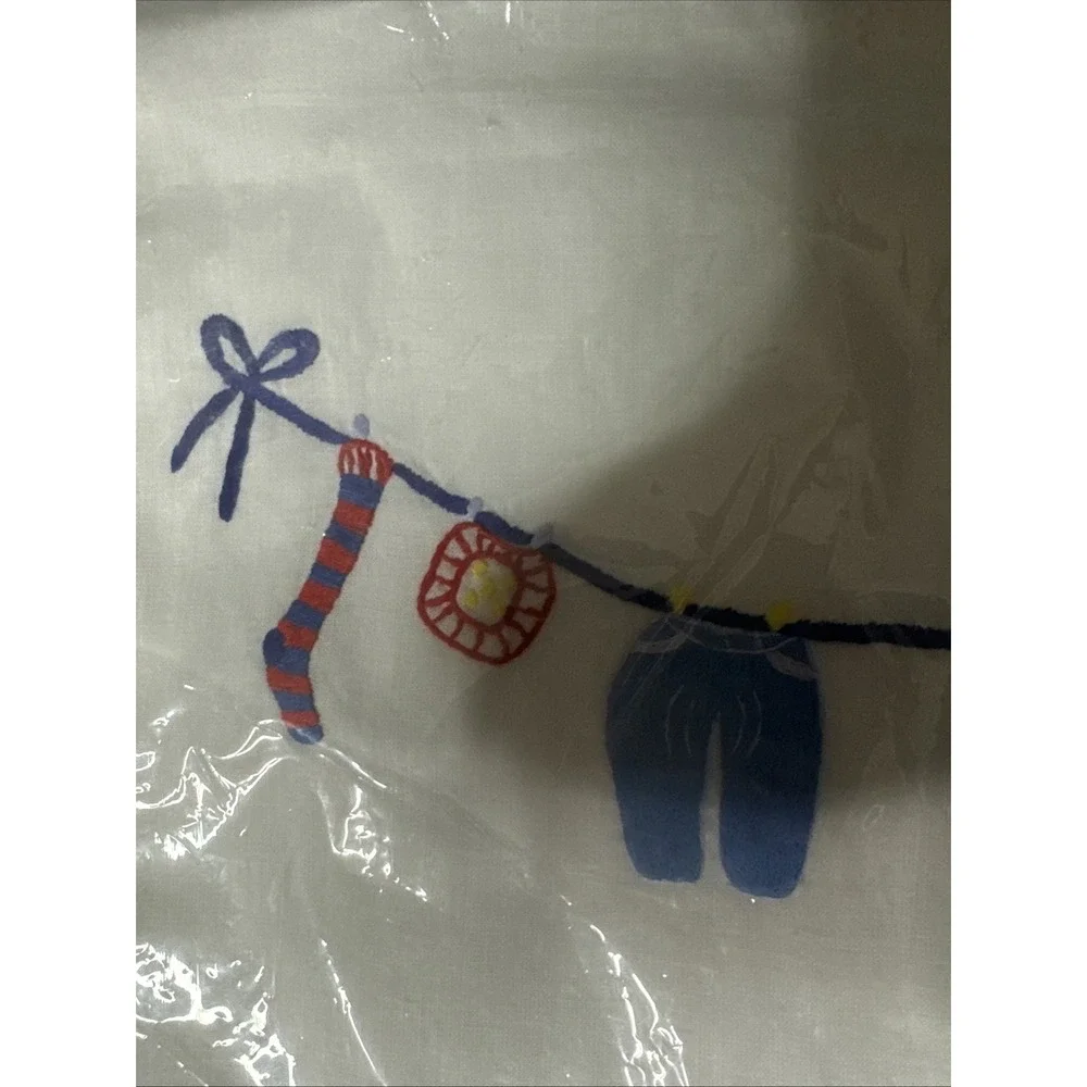 Laundry Bag Embroidered Square Drawstring Cotton  Bag. Vintage Baby